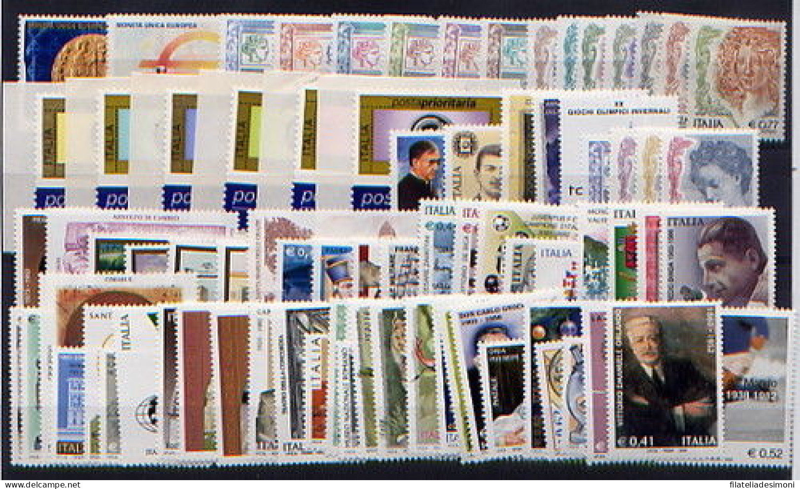 2002 Italia Repubblica, Francobolli Nuovi, Annata Completa 82 Valori + 1 Foglietto + 1 Libretto Posta Prioritaria MNH** - Annate Complete