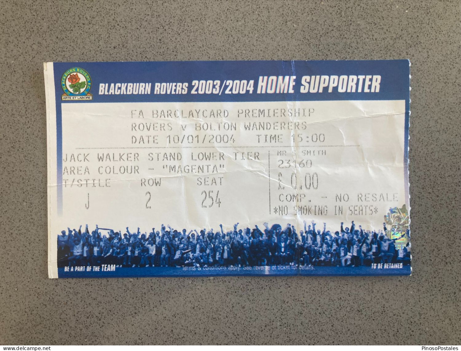 Blackburn Rovers V Bolton Wanderers 2003-04 Match Ticket - Eintrittskarten