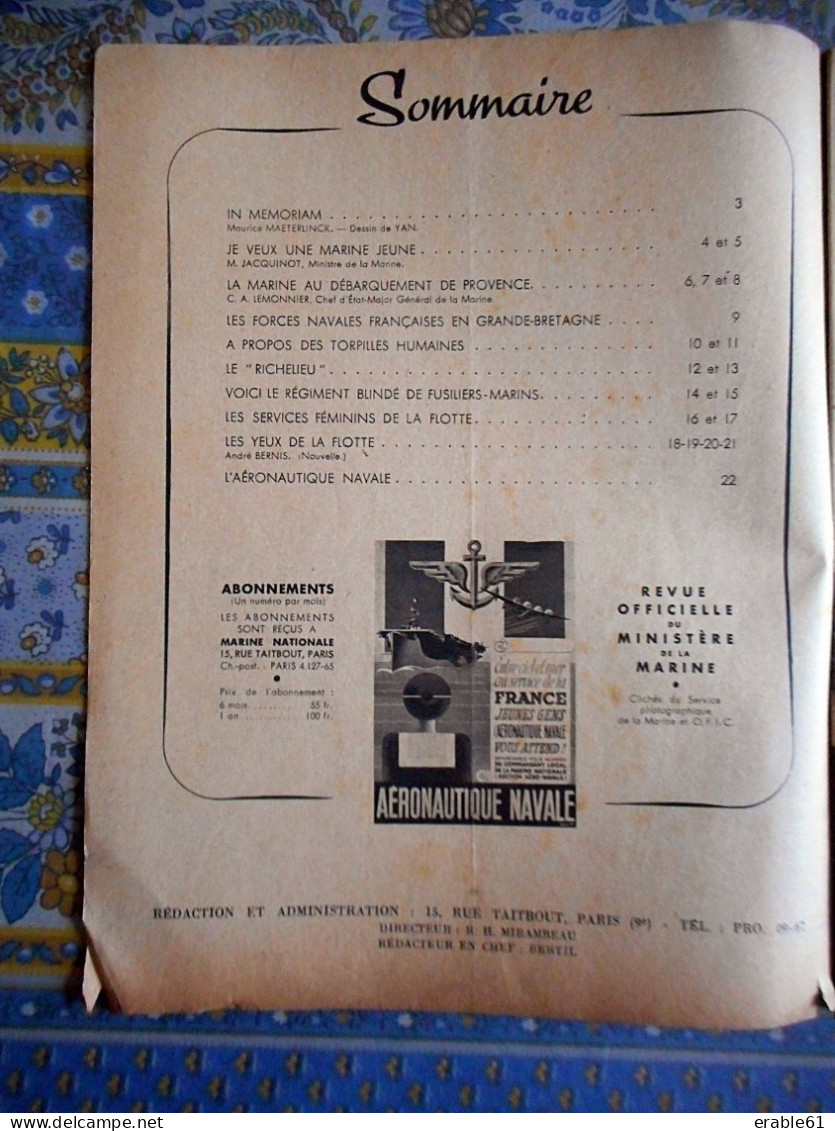 MARINE NATIONALE Novembre 1944 DEBARQUEMENT PROVENCE TORPILLES LE RICHELIEU FUSILLIERS MARINS AERONAUTIQUE NAVALE ETC - French