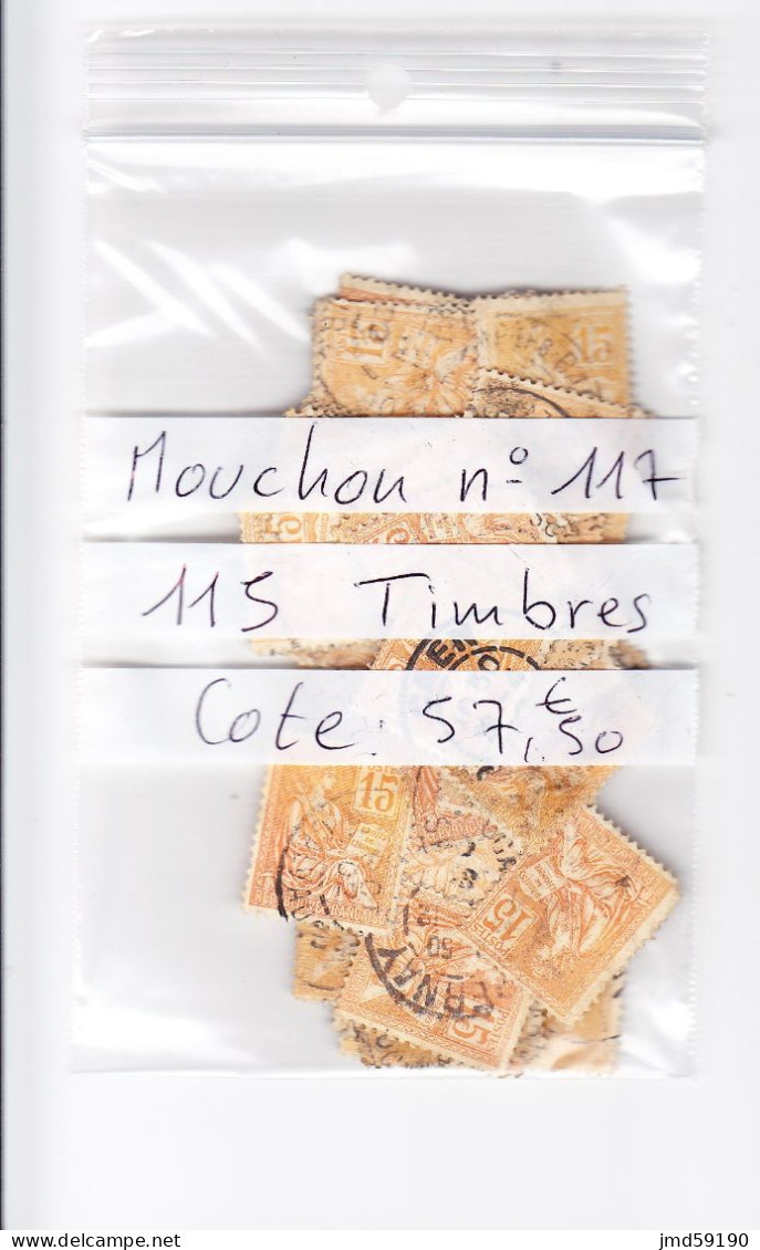 Lot De 115 Timbres MOUCHON 15c Orange N°117, Oblitérés Pour Recherche De Variétés Ou Oblitérations - 1900-02 Mouchon