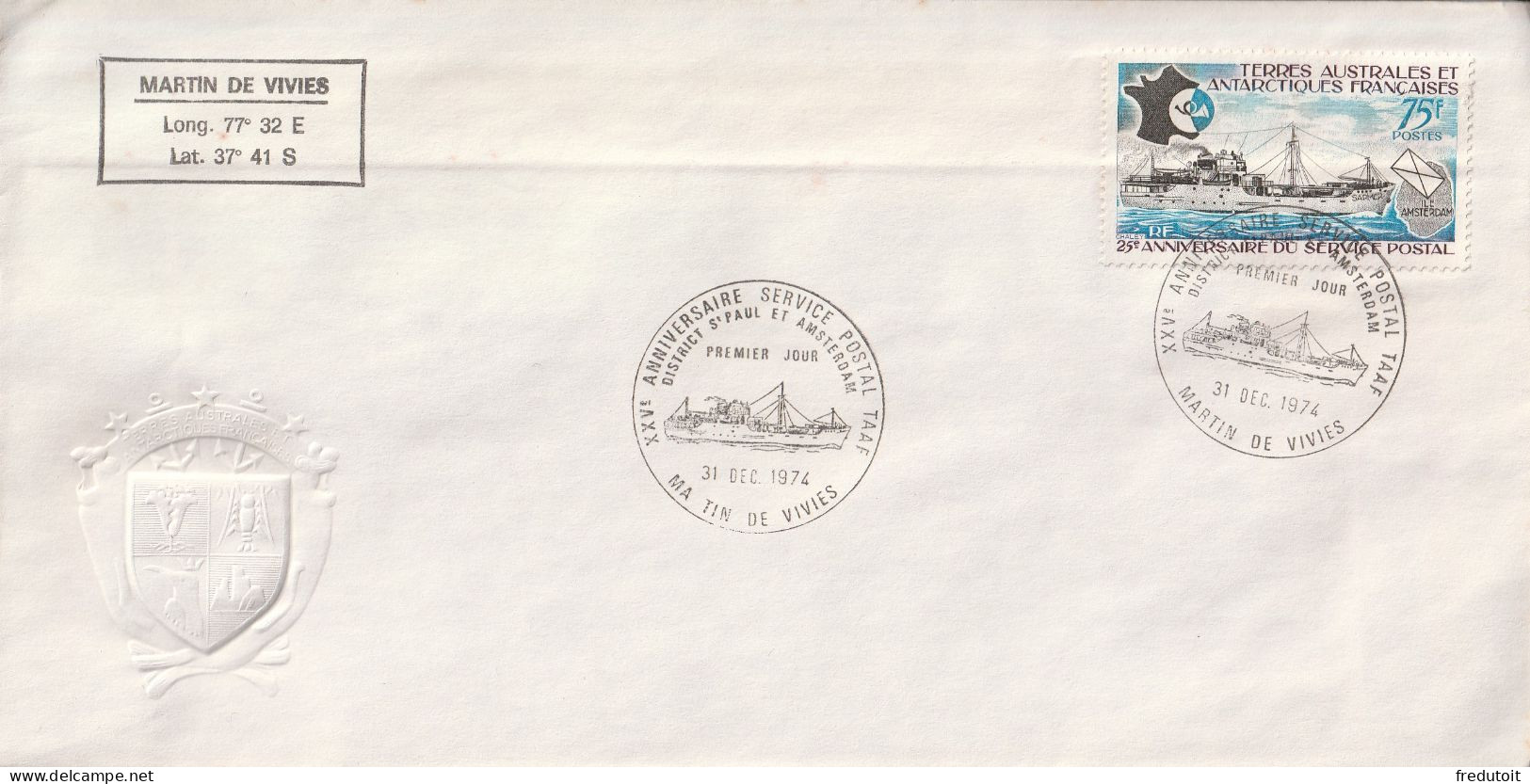 FDC - TAAF - N°54  (1974) Service Postal - FDC