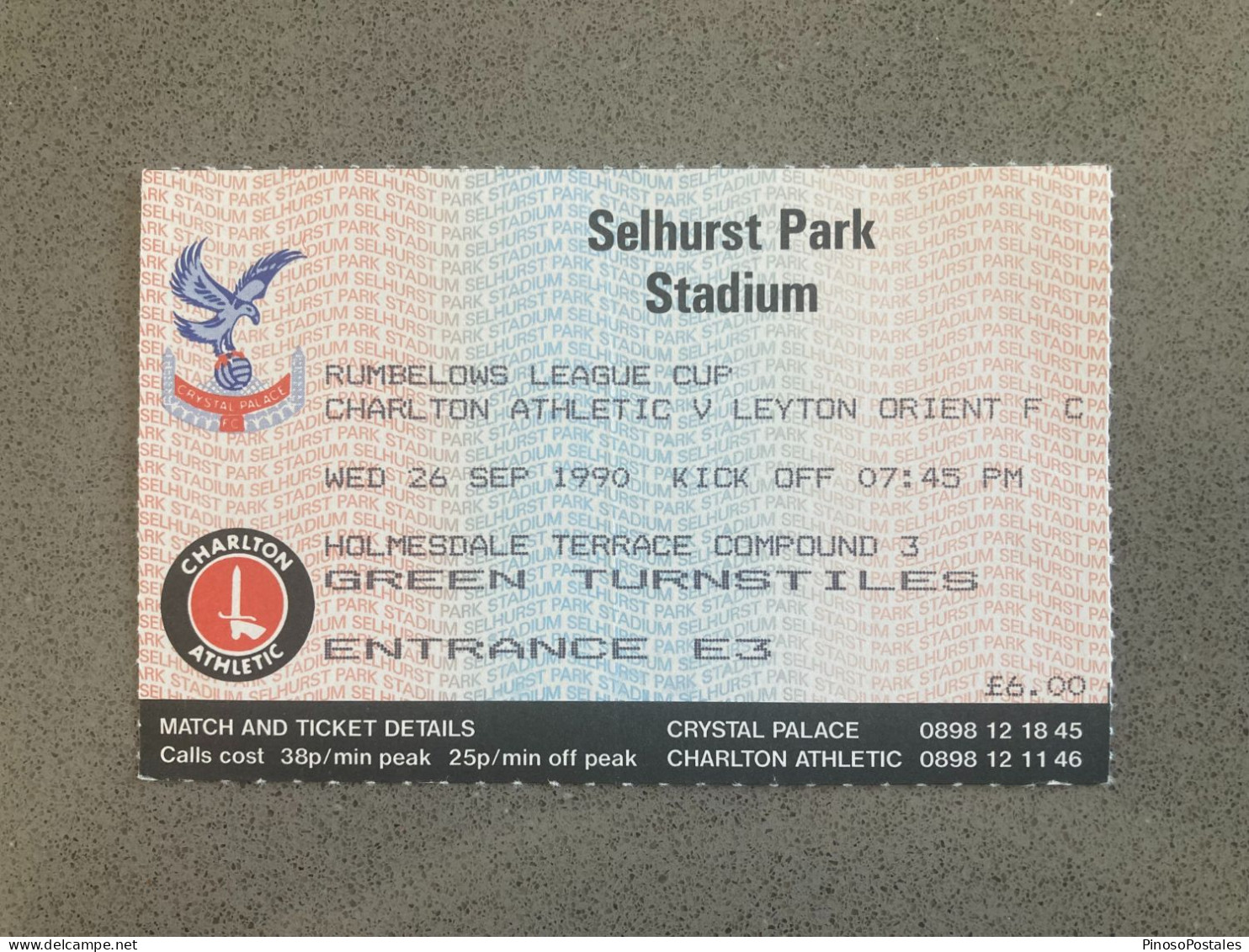 Charlton Athletic V Leyton Orient 1990-91 Match Ticket - Eintrittskarten