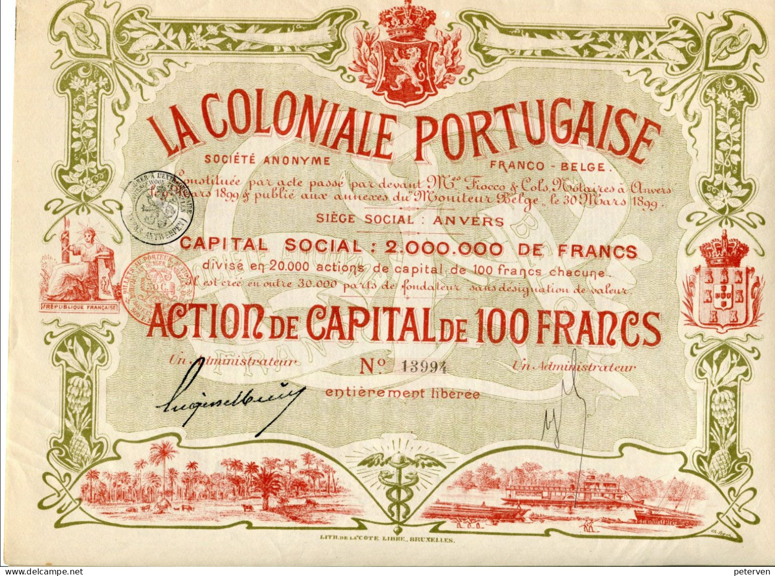 LA COLONIALE PORTUGAISE; Action De Capital - Altri & Non Classificati