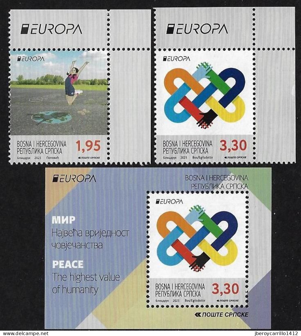 BOSNIA HERZ. SERBIA /SRPSKA REPUBLIC /BOSNIA SERBIEN  - EUROPA 2023 -" PEACE "-  SERIE De 2 V.-EUROPA + HOJITA BLOQUE - 2023