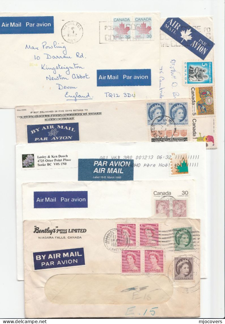 6 Diff AIRMAIL LABELS On Covers CANADA 1950s - 1990s To GB Cover Stamps Air Mail  Label - Brieven En Documenten