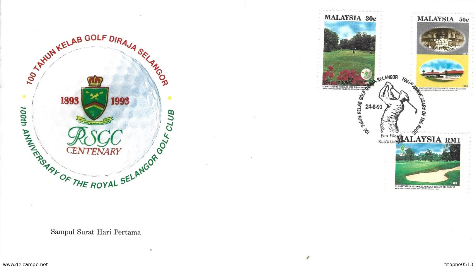 MALAISIE : N°503-5 De 1993 Sur Enveloppe 1er Jour. Golf. - Golf