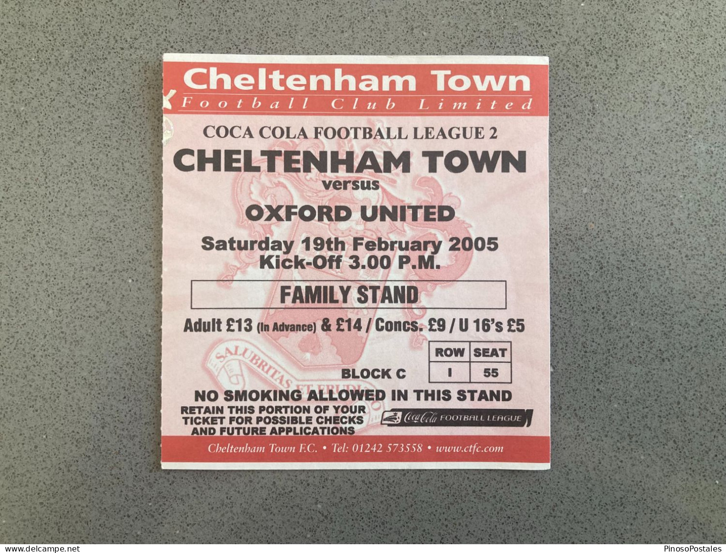 Cheltenham Town V Oxford United 2004-05 Match Ticket - Match Tickets