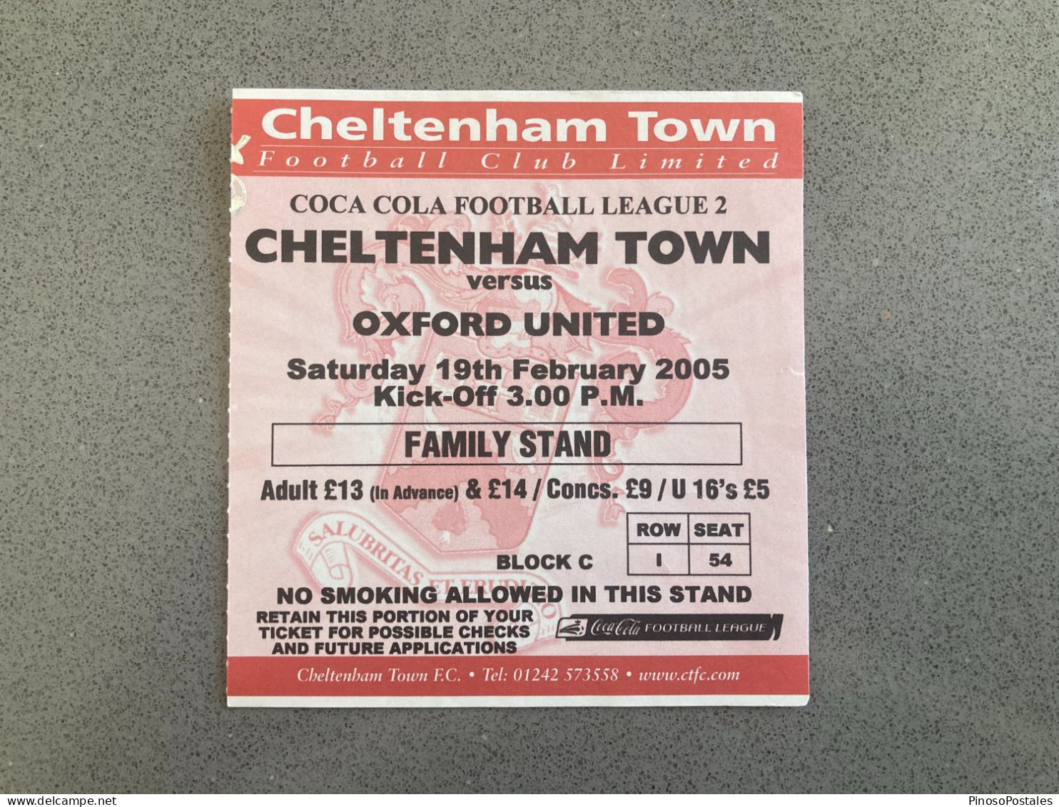 Cheltenham Town V Oxford United 2004-05 Match Ticket - Match Tickets