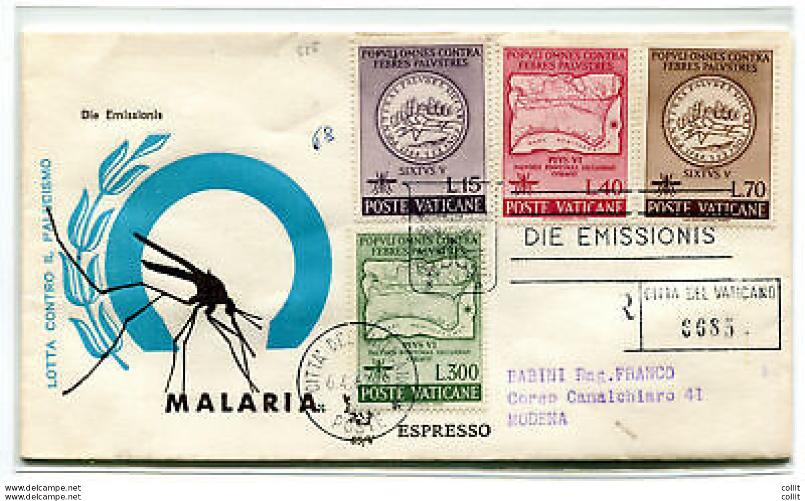 Vaticano FDC Venetia 1962 Malaria  Viaggiata Racc. Per L'Italia - FDC