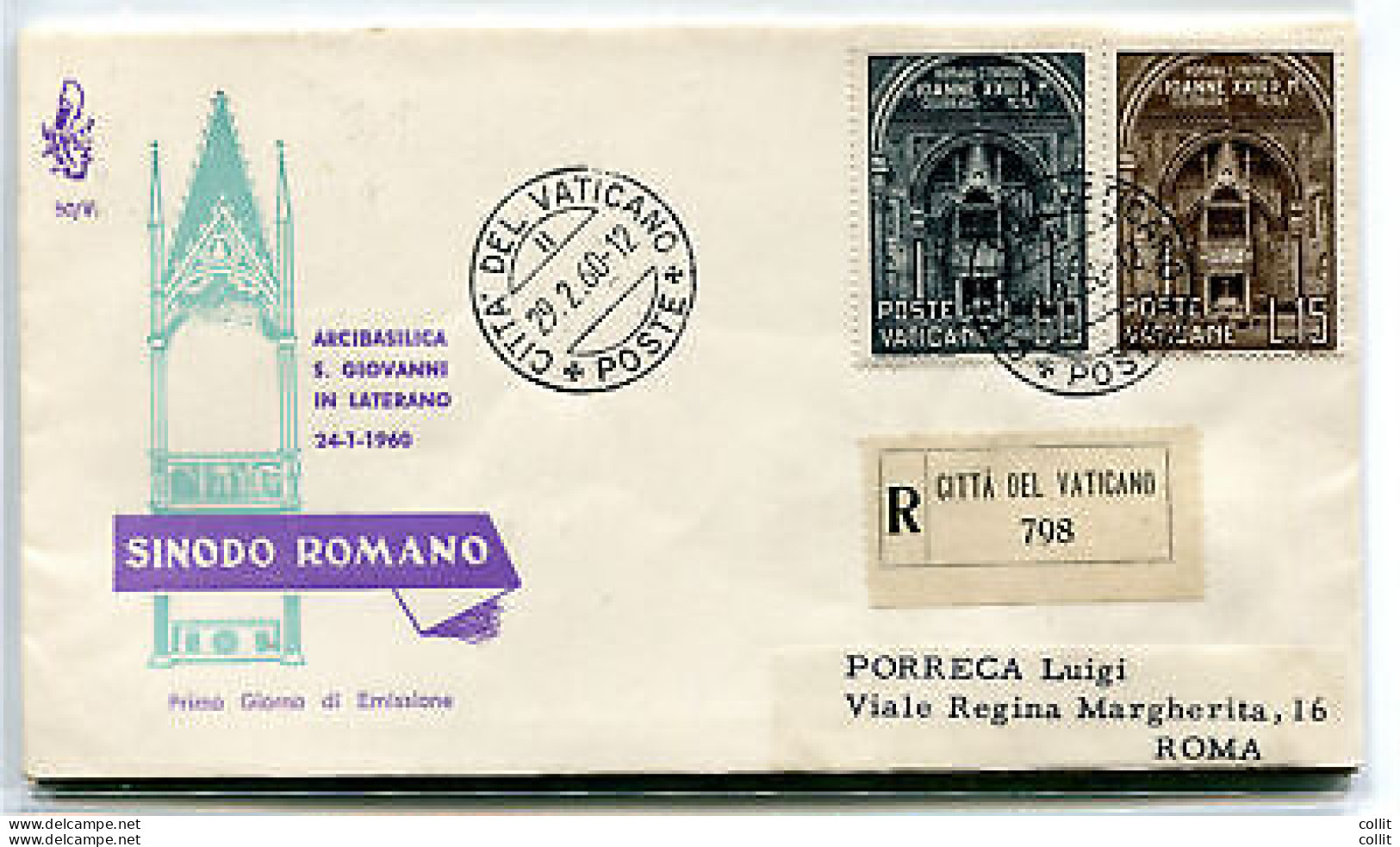 Vaticano FDC Venetia 1960 Sinodo  Viaggiata Racc. Per L'Italia - FDC