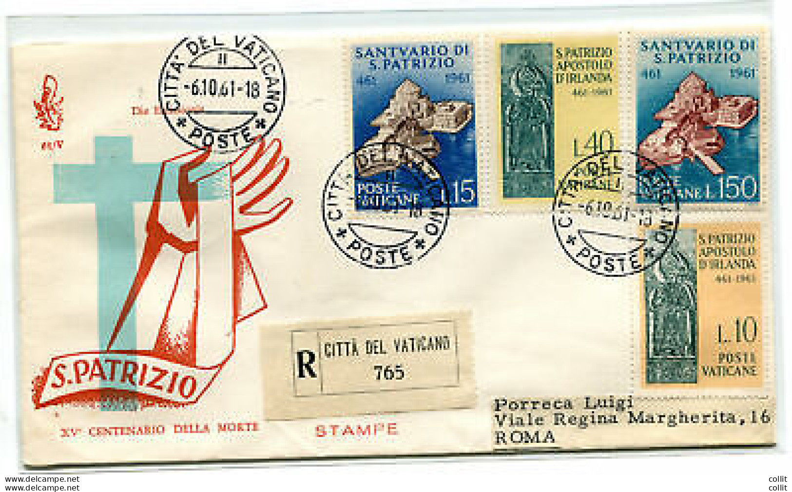 Vaticano FDC Venetia 1961 San Patrizio  Viaggiata Racc. Per L'Italia - FDC