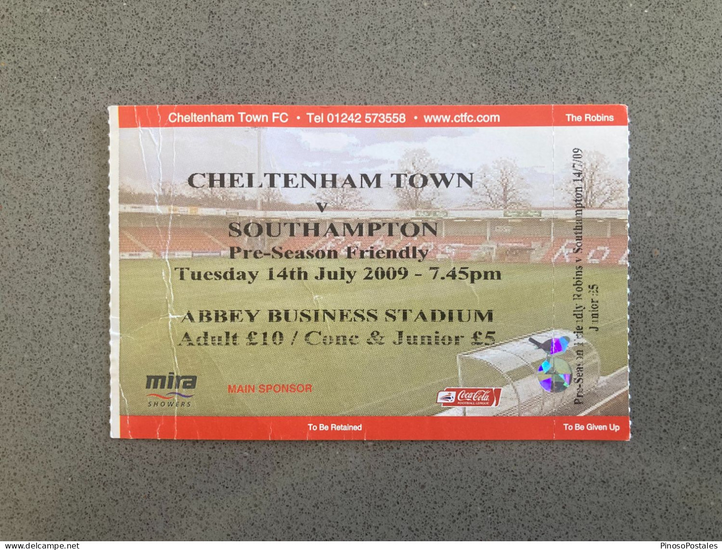 Cheltenham Town V Southampton 2009-10 Match Ticket - Eintrittskarten