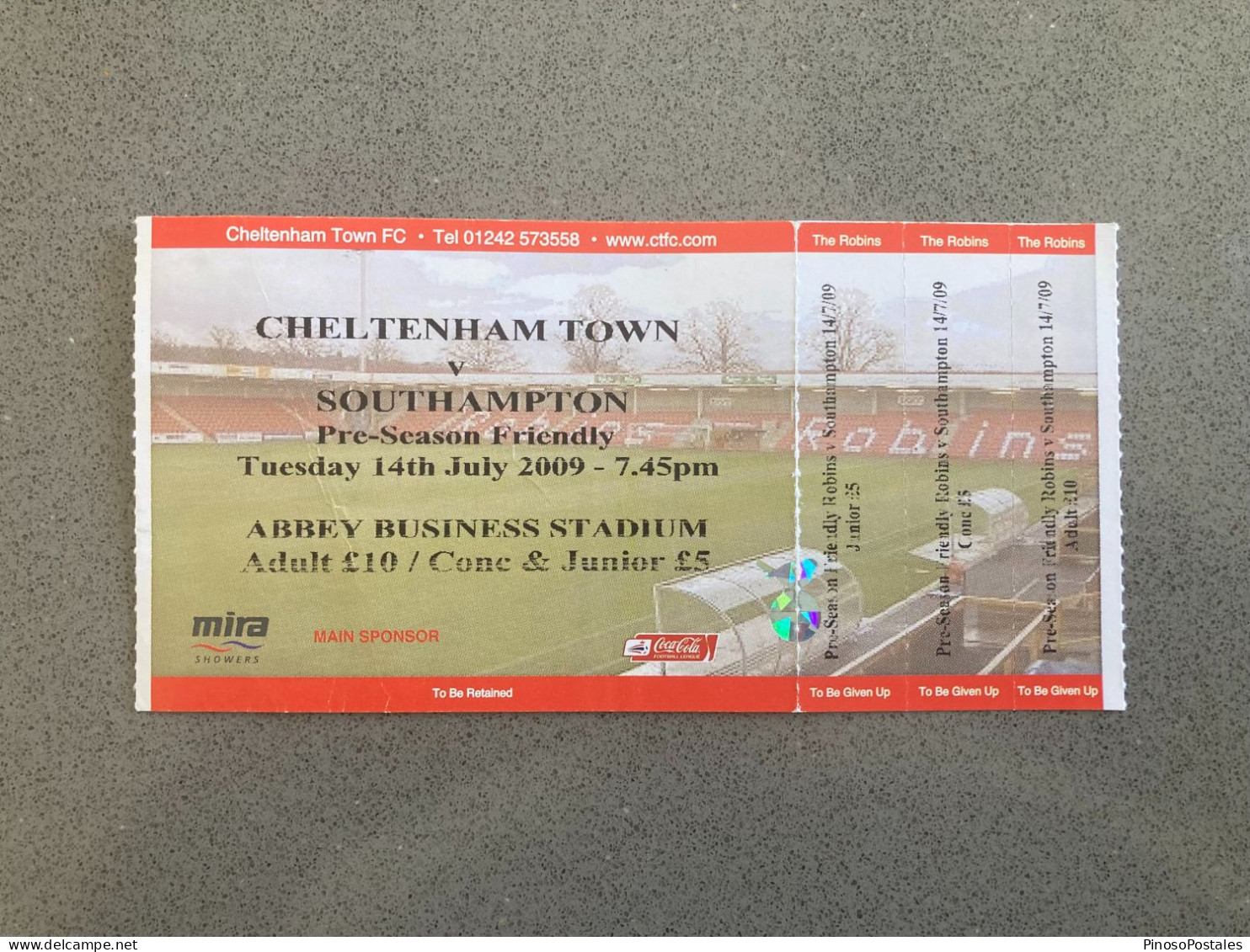 Cheltenham Town V Southampton 2009-10 Match Ticket - Eintrittskarten