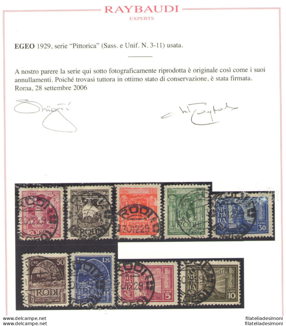 1929 Egeo, Serie Pittorica , Dentellata 11 , N° 3/11 , 9 Valori , USATA , Certi - Aegean