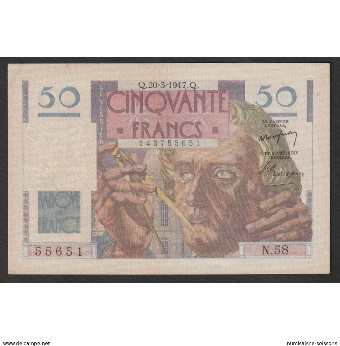 FAY 20/7 - 50 FRANCS LE VERRIER - 20/03/1947 - N.58 - PICK 127 - TTB+ - Unclassified