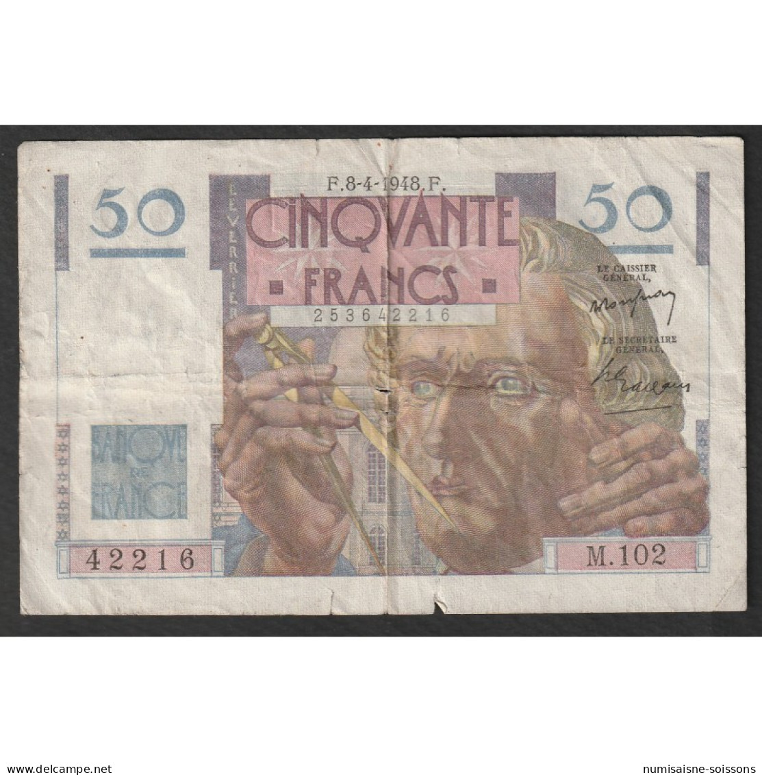 FAY 20/10 - 50 FRANCS LE VERRIER - 08/04/1948 - M.102 - PICK 127 - TTB - 50 F 1946-1951 ''Le Verrier''