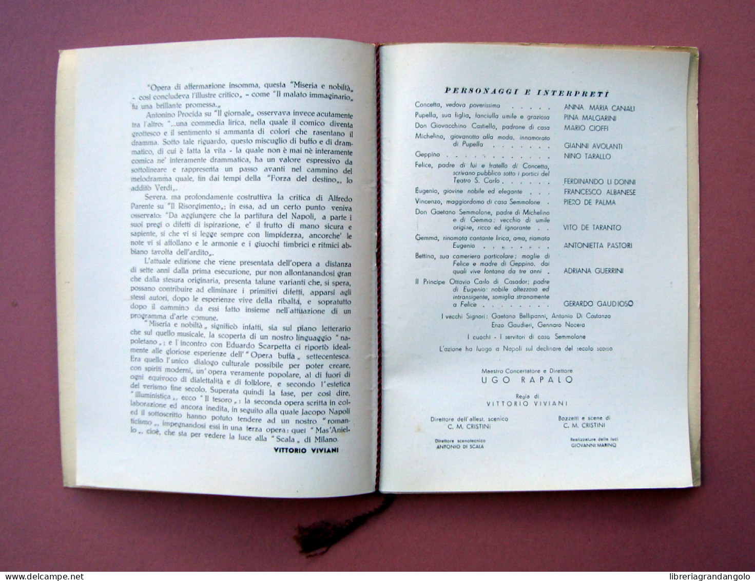 Teatro S.Carlo Miseria E Nobiltà Stagione Lirica 1952-1953 Opera Comica VIviani - Ohne Zuordnung