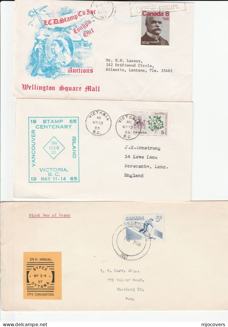 1957 - 76 3 Diff  STAMP CENTENARY, EXHIBITION, ROYAL ADVERT  Covers CANADA  Stamps Cover Philatelic Exhibition Royalty - Cartas & Documentos