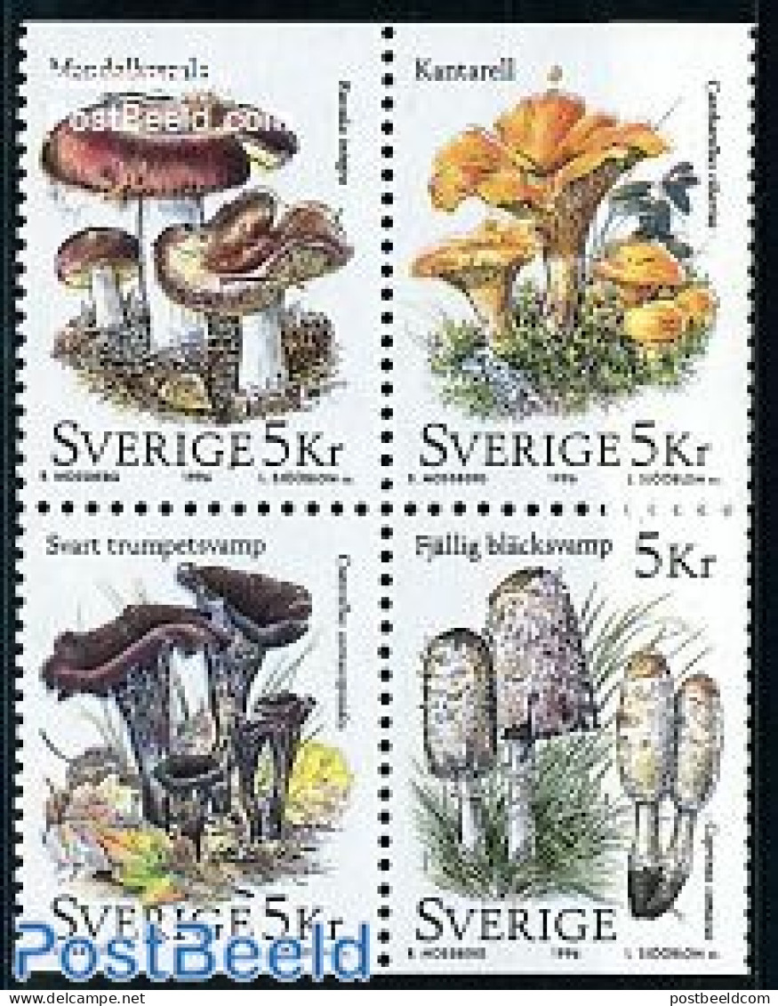 Sweden 1996 Mushrooms 4v [+], Mint NH, Nature - Mushrooms - Ongebruikt