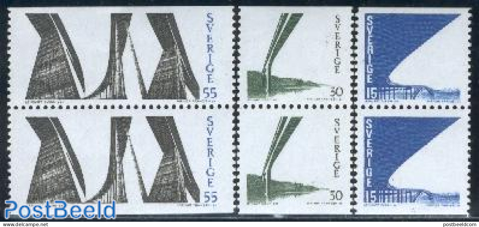 Sweden 1969 Bridges 3 Pairs, Mint NH, Art - Bridges And Tunnels - Unused Stamps