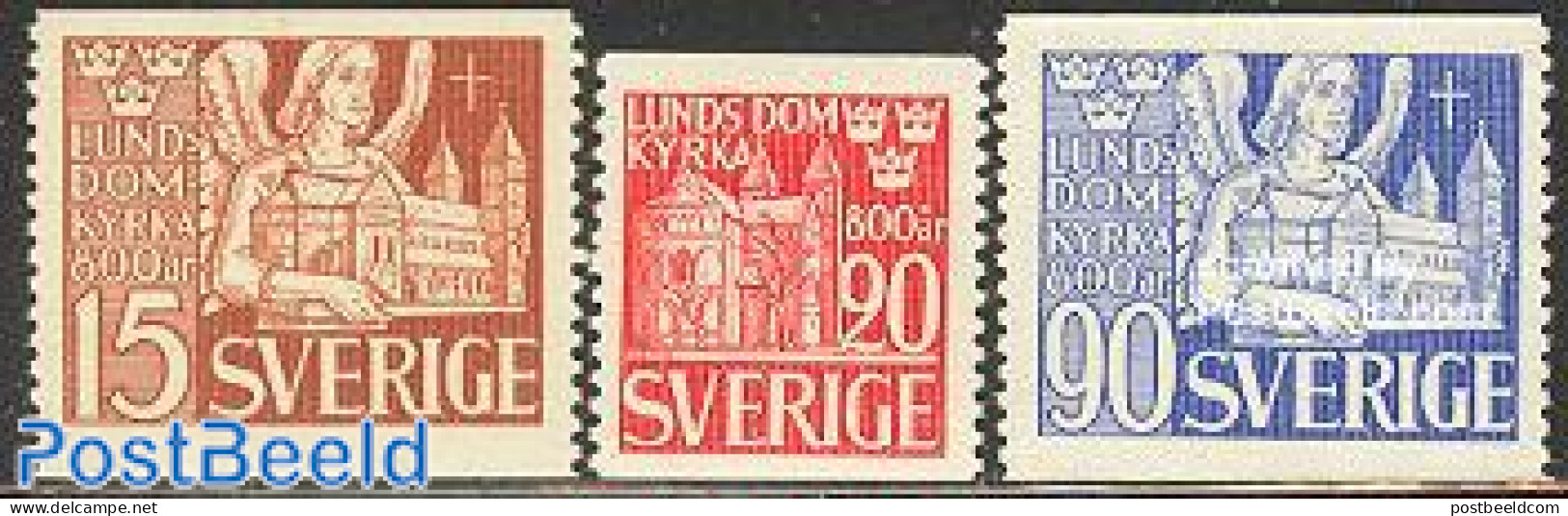 Sweden 1946 Lund Dom 3v, Mint NH, Religion - Churches, Temples, Mosques, Synagogues - Unused Stamps