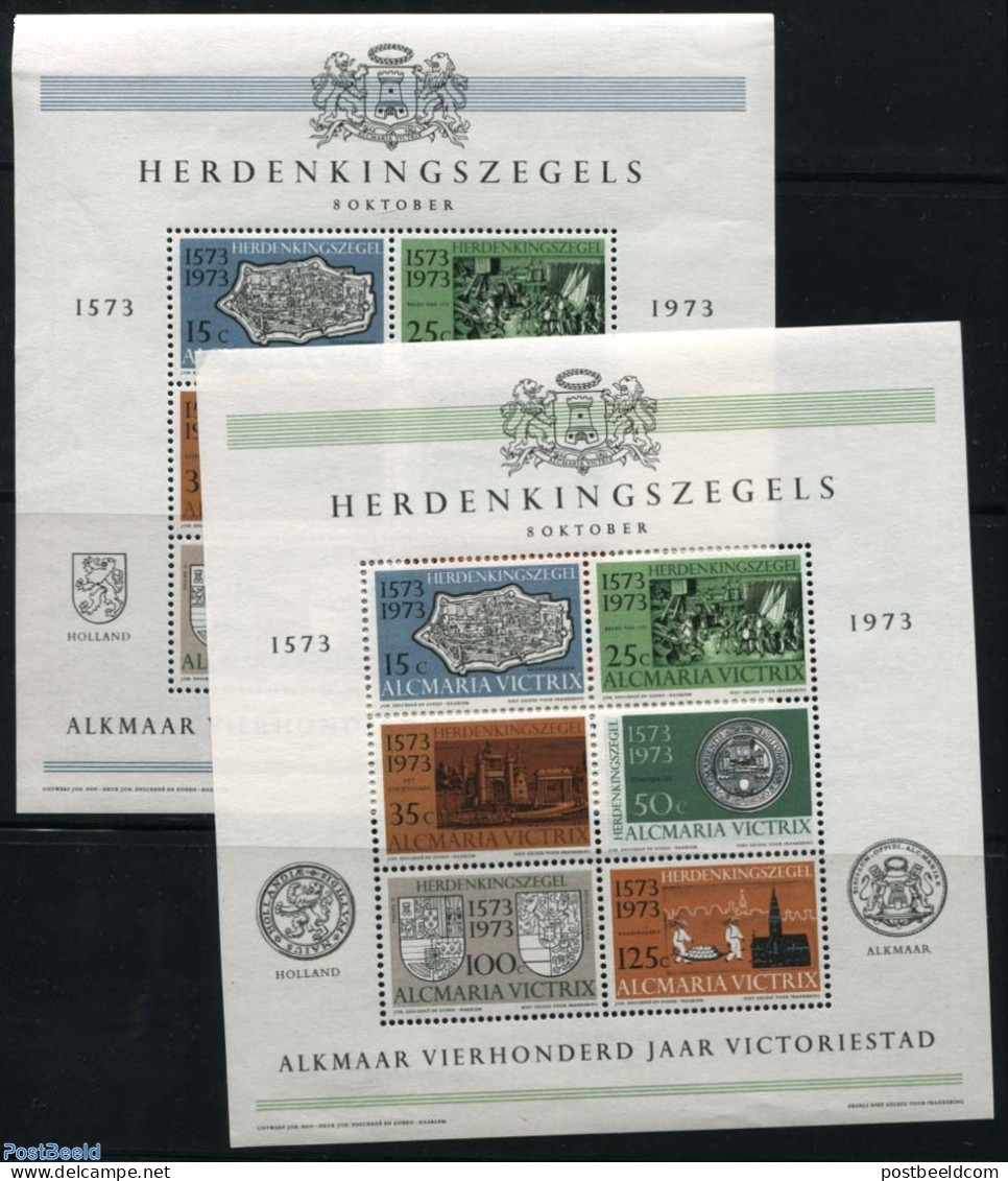Netherlands, Memorial Stamps 1973 Alkmaar 2 S/s (different Arms), Mint NH, History - Various - Coat Of Arms - Maps - Aardrijkskunde
