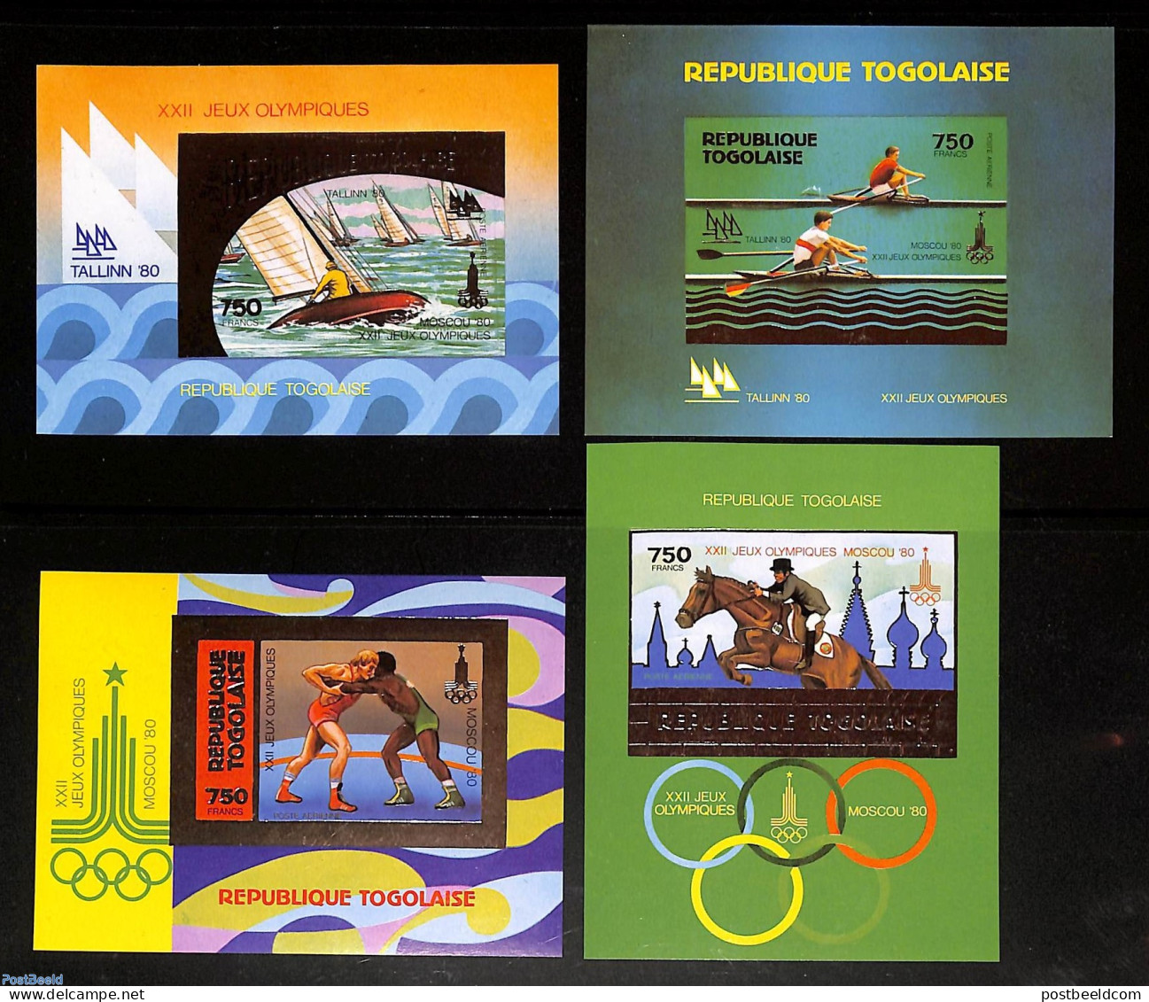 Togo 1980 Olympic Games 4 S/s Imperforated, Gold, Mint NH, Nature - Sport - Horses - Kayaks & Rowing - Olympic Games -.. - Canottaggio