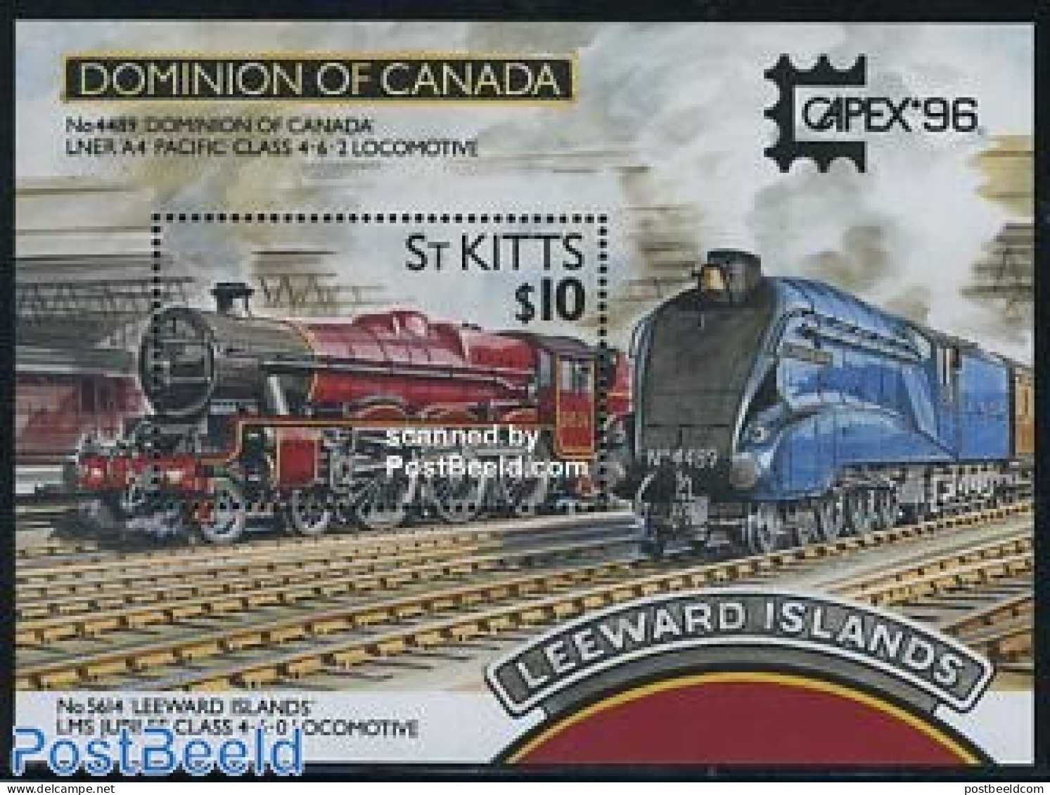 Saint Kitts/Nevis 1996 Capex S/s, Mint NH, Transport - Railways - Trenes