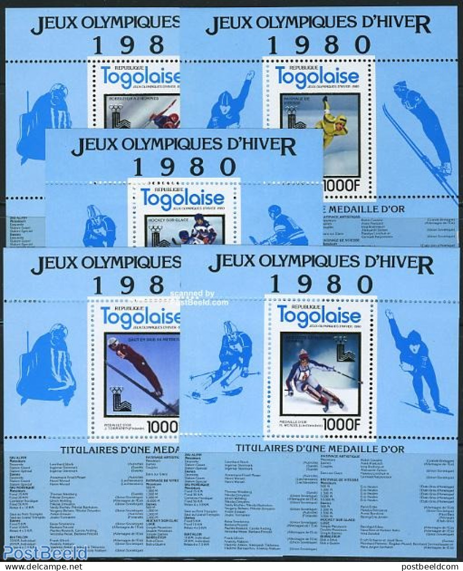 Togo 1980 Olympic Winter Games 5 S/s, Mint NH, Sport - Ice Hockey - Olympic Winter Games - Skating - Hockey (Ice)