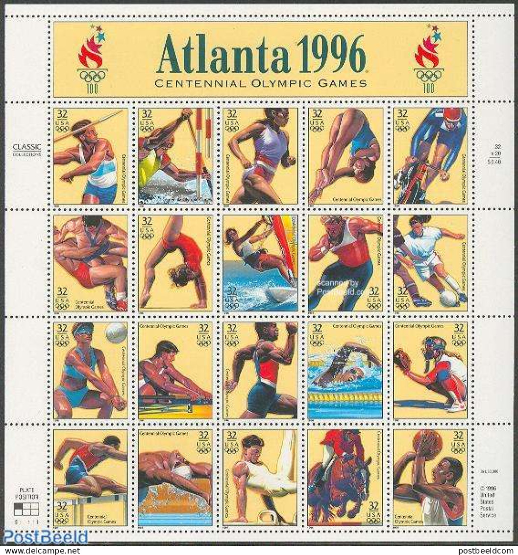 United States Of America 1996 Olympic Games 20v M/s, Mint NH, Sport - Baseball - Basketball - Cycling - Olympic Games - Neufs