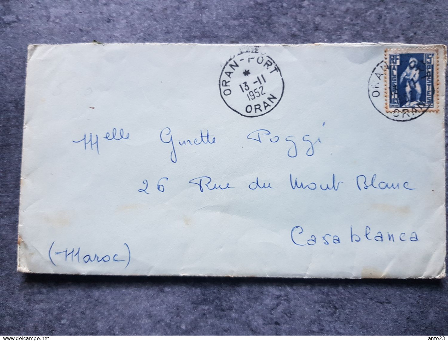 1952 Algérie Oran Cachet Oran Port Pour Casablanca - Cartas & Documentos