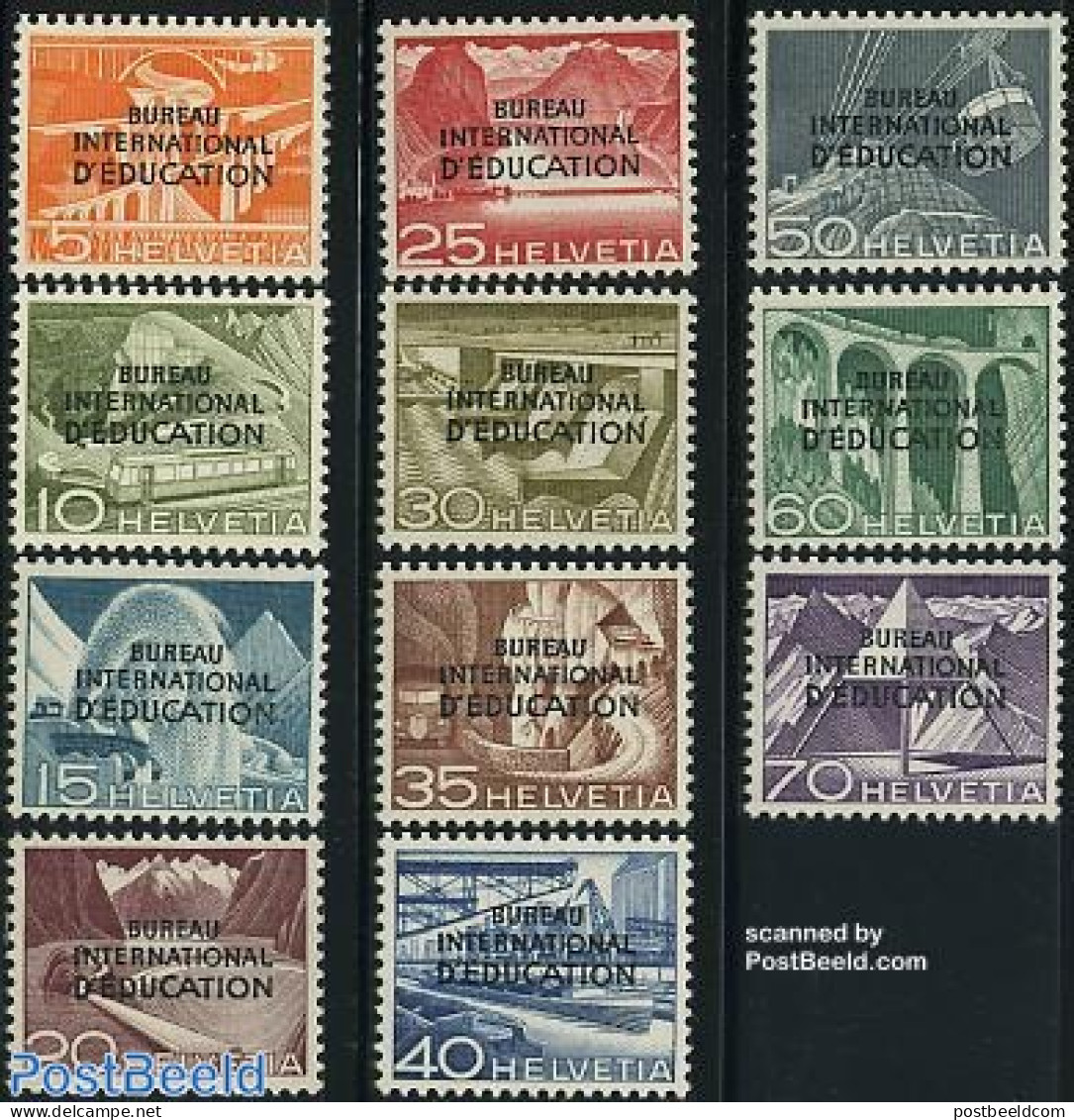 Switzerland 1950 International Education Bureau 11v, Unused (hinged), Nature - Science - Transport - Water, Dams & Fal.. - Unused Stamps