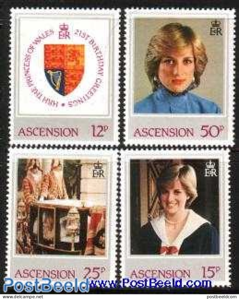 Ascension 1982 Princess Diana 21th Birthday 4v, Mint NH, History - Charles & Diana - Coat Of Arms - Kings & Queens (Ro.. - Familias Reales