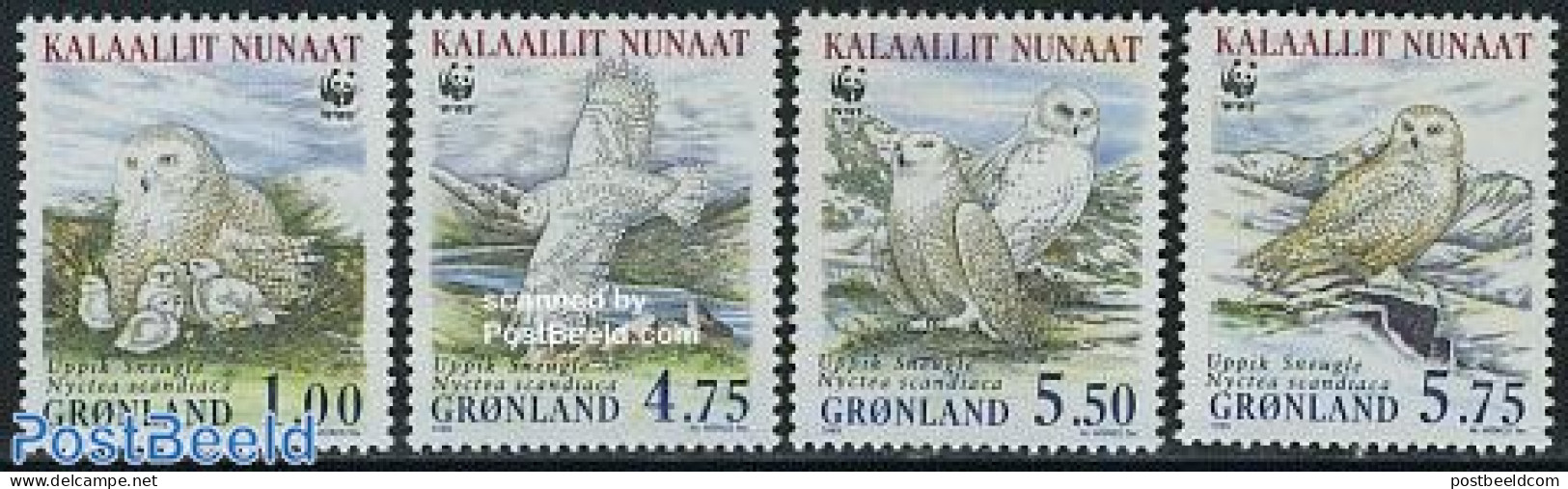 Greenland 1999 WWF, Snow Owl 4v Normal Paper (from Booklet), Mint NH, Nature - Birds - Owls - World Wildlife Fund (WWF) - Nuevos