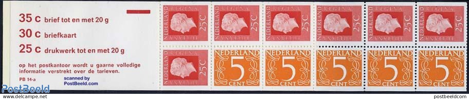 Netherlands 1973 5x5,7x25c Booklet, Text: 35c Brief Tot En Met 20g, Mint NH, Stamp Booklets - Unused Stamps