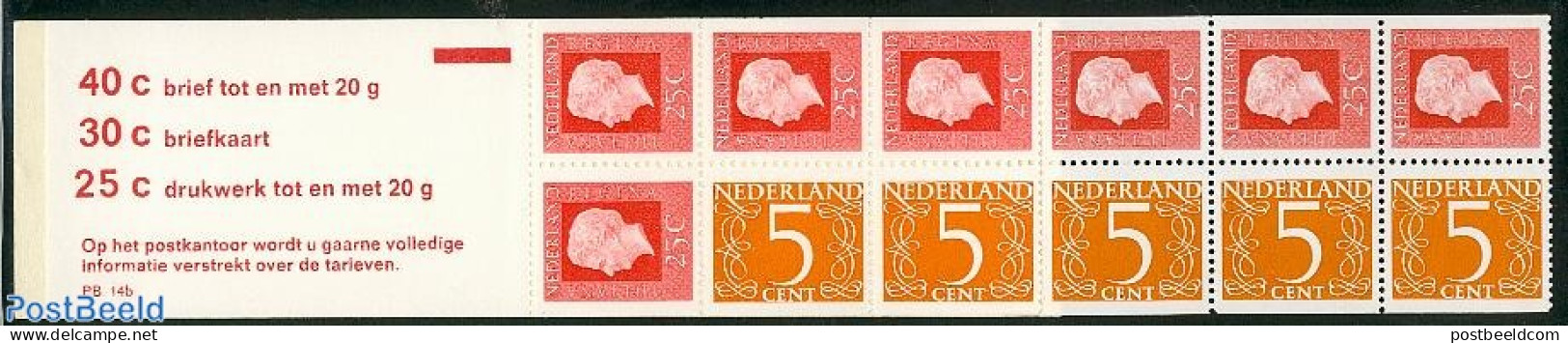 Netherlands 1973 5x5,7x25c Booklet, Text: 40c Brief Tot En Met 20 G, Mint NH, Stamp Booklets - Nuovi