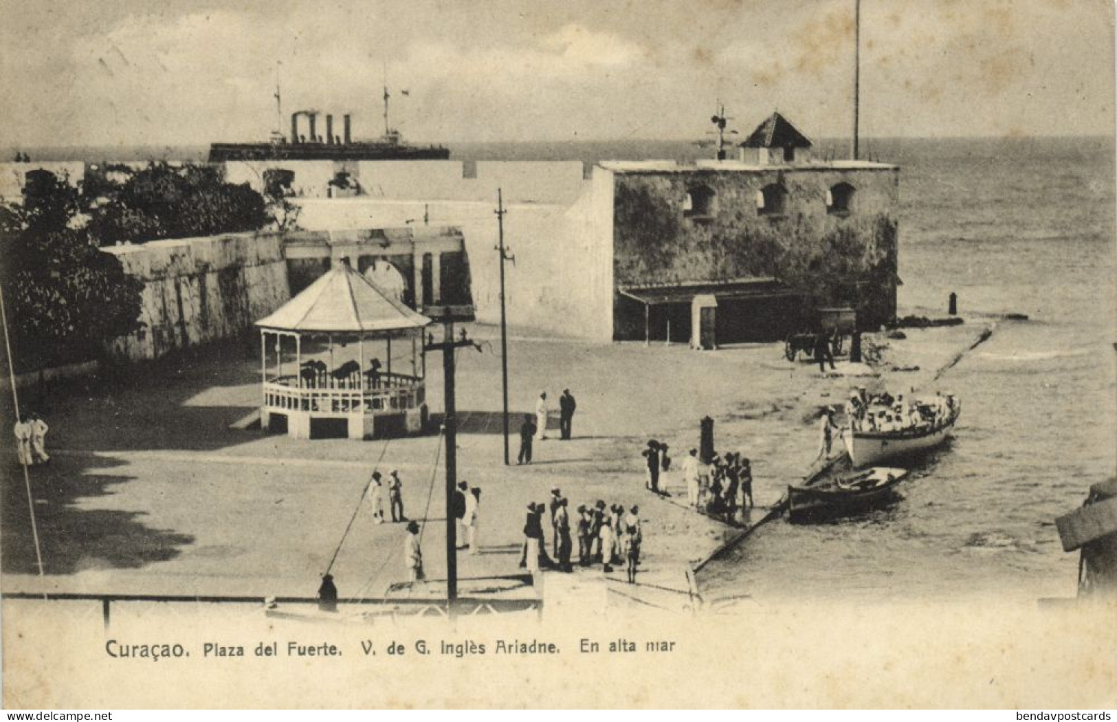 Curacao, W.I., WILLEMSTAD, Plaza Del Fuerte, Steamer (1911) Postcard - Curaçao