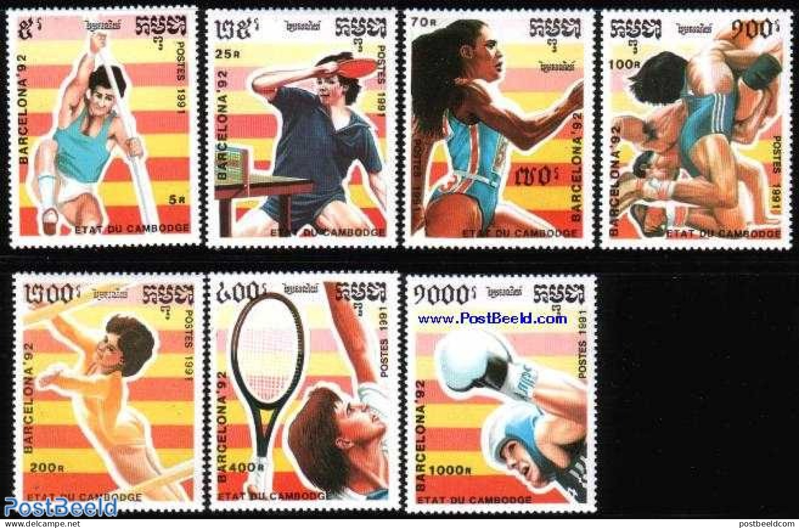 Cambodia 1991 Olympic Games 7v, Mint NH, Sport - Boxing - Olympic Games - Table Tennis - Tennis - Boxen
