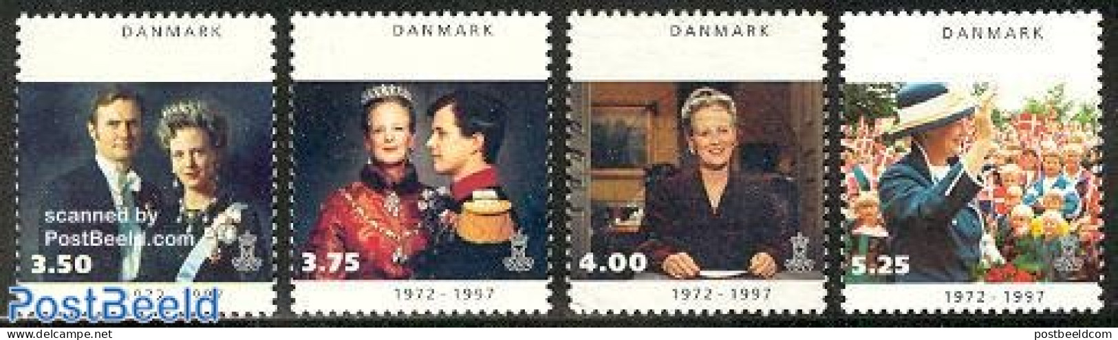 Denmark 1997 Queen Margarethe Silver Jubilee 4v, Mint NH, History - Kings & Queens (Royalty) - Ungebraucht