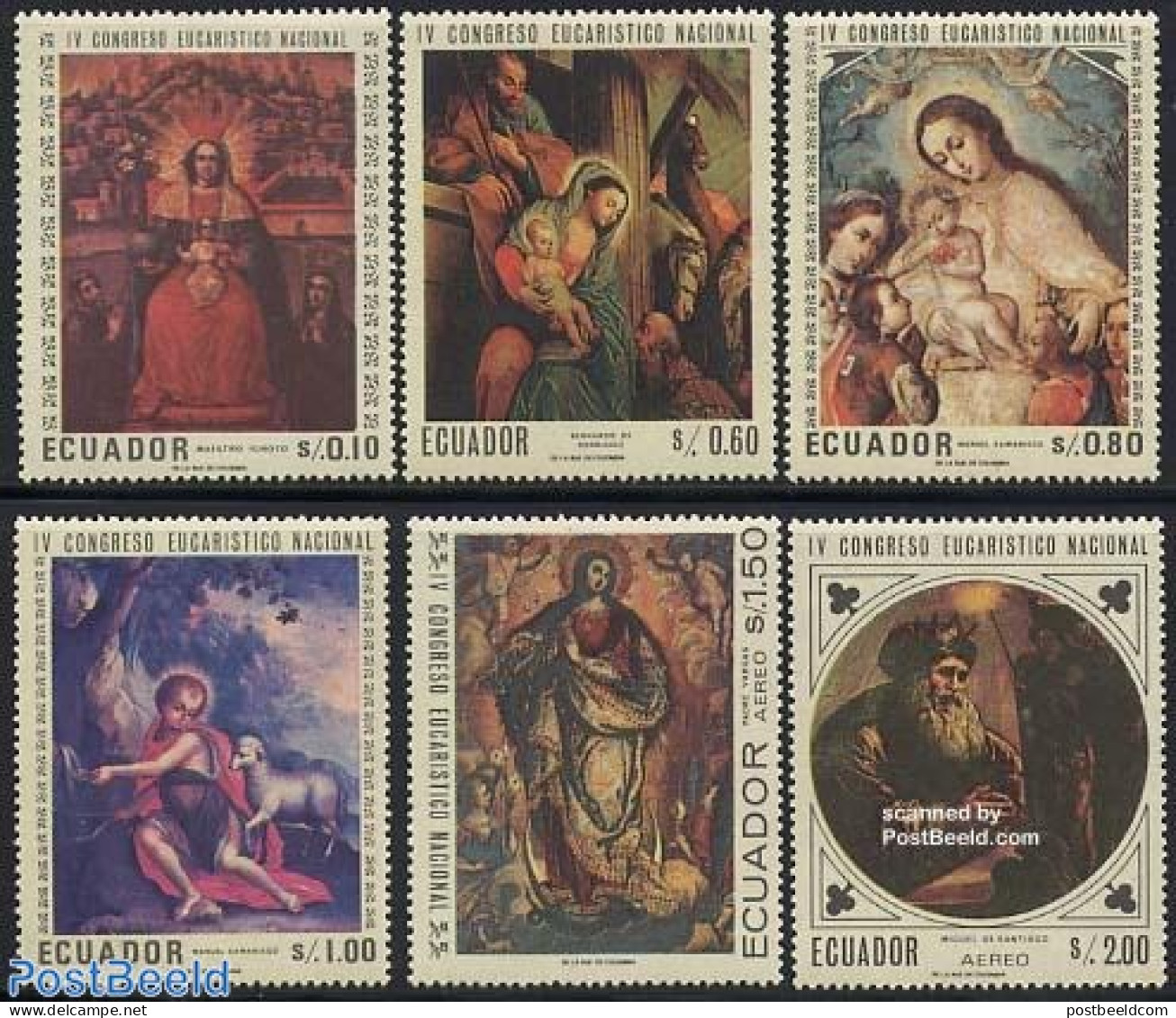 Ecuador 1967 Eucharistic Congress 6v, Mint NH, Religion - Religion - Art - Paintings - Ecuador