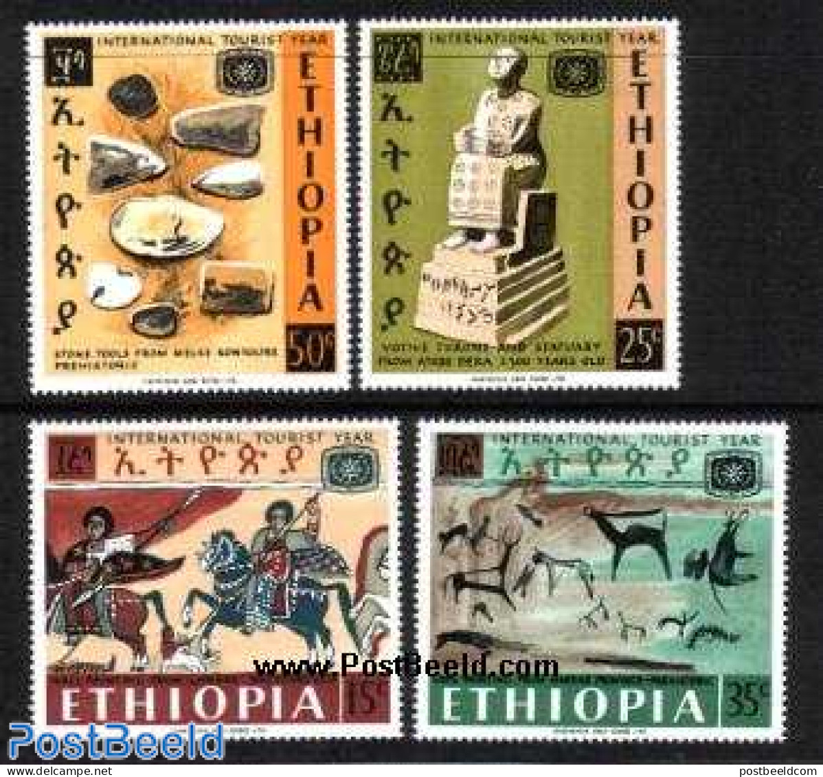 Ethiopia 1967 Int. Year Of Tourism 4v, Mint NH, History - Nature - Various - Archaeology - Horses - Tourism - Art - Ca.. - Archäologie