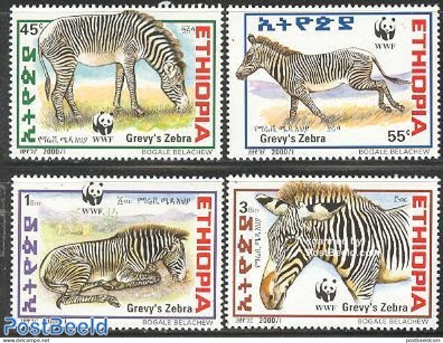 Ethiopia 2000 WWF/Zebra 4v, Mint NH, Nature - World Wildlife Fund (WWF) - Zebra - Etiopía