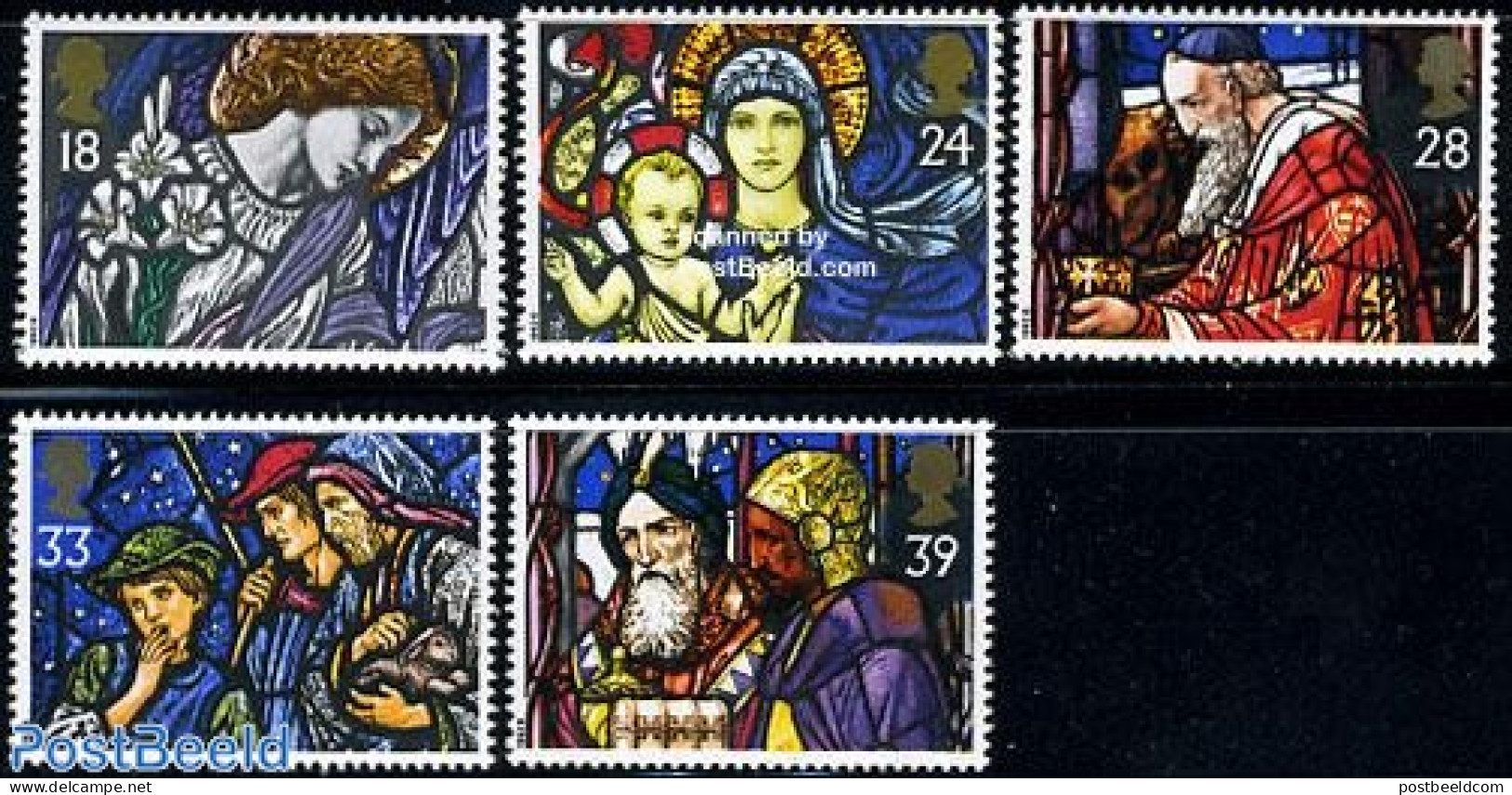 Great Britain 1992 Christmas 5v, Mint NH, Religion - Christmas - Art - Stained Glass And Windows - Other & Unclassified