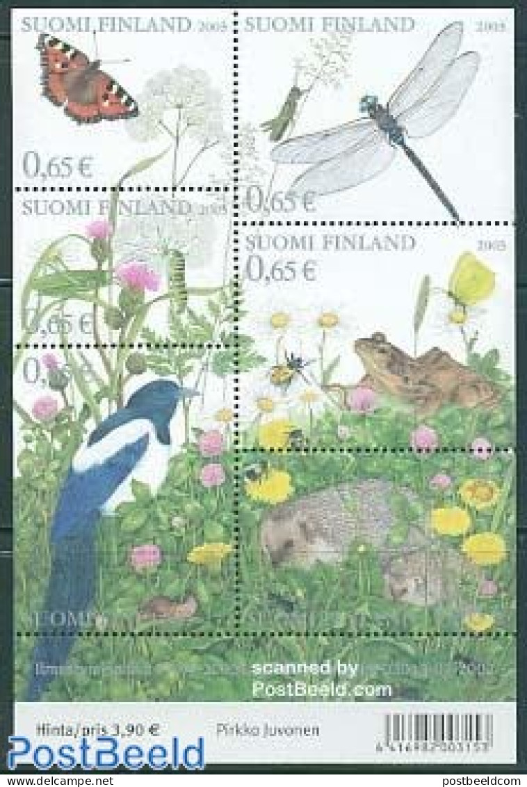 Finland 2003 Summer S/s, Mint NH, Nature - Birds - Butterflies - Flowers & Plants - Frogs & Toads - Hedgehog - Insects - Neufs