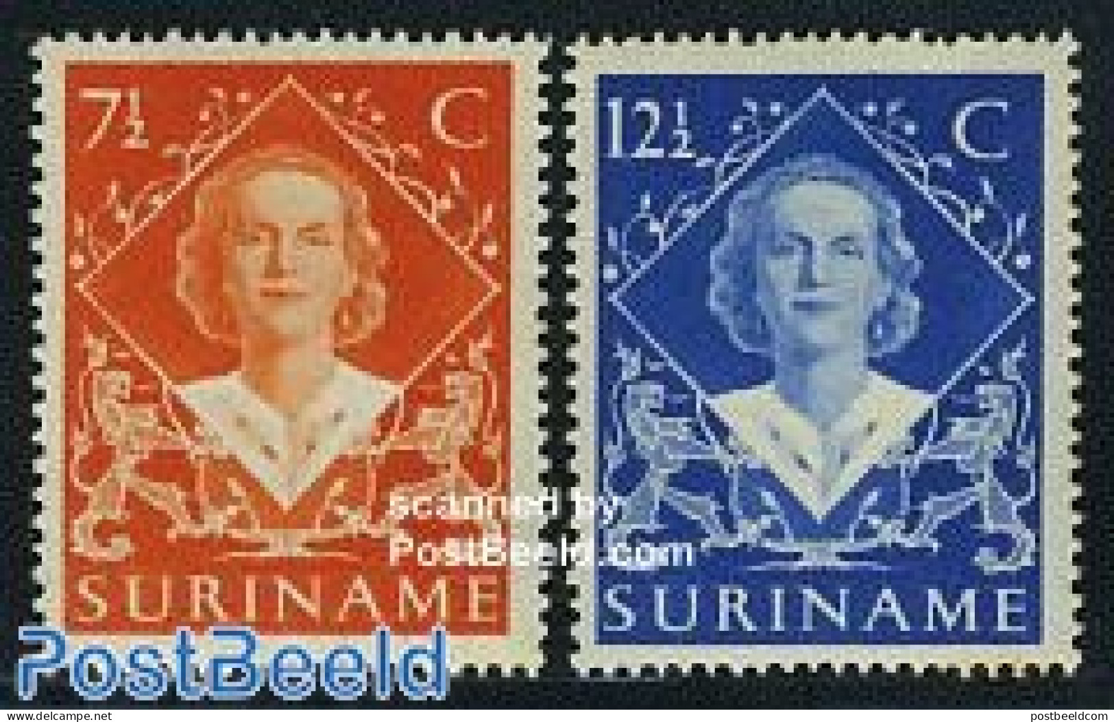 Suriname, Colony 1948 Juliana Coronation 2v, Mint NH, History - Various - Kings & Queens (Royalty) - Joint Issues - Koniklijke Families