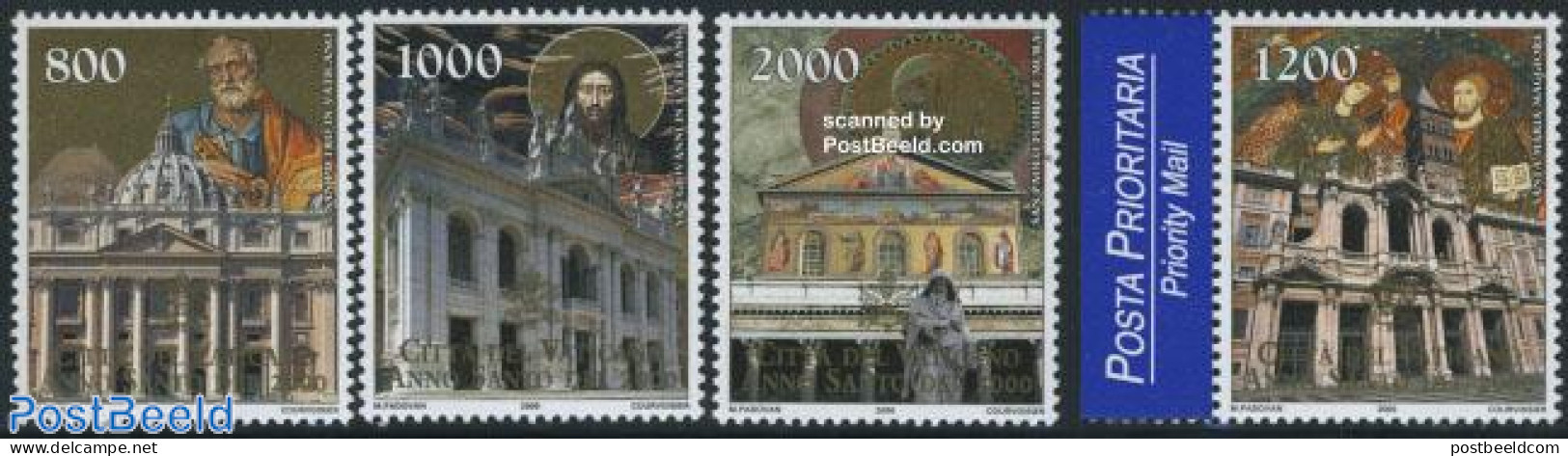 Vatican 2000 Holy Year 2000 4v (1v With Priority Tab), Mint NH, Religion - Churches, Temples, Mosques, Synagogues - Re.. - Neufs