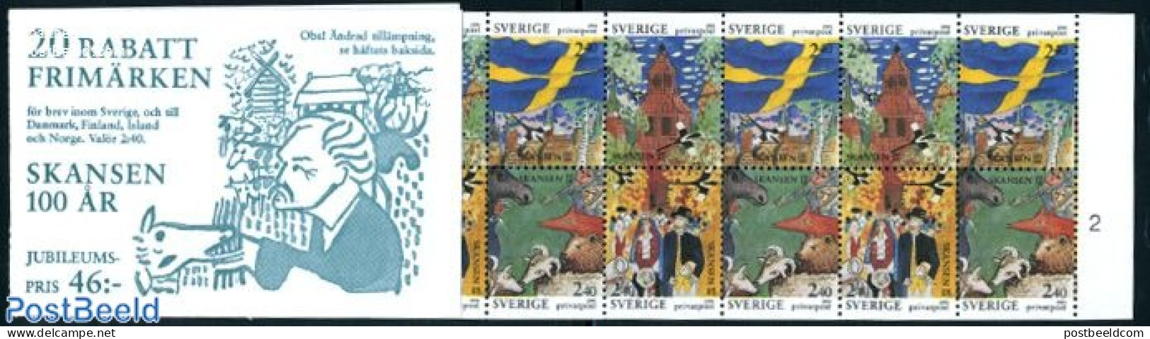 Sweden 1991 Skansen Park Booklet, Mint NH, Stamp Booklets - Art - Modern Art (1850-present) - Unused Stamps