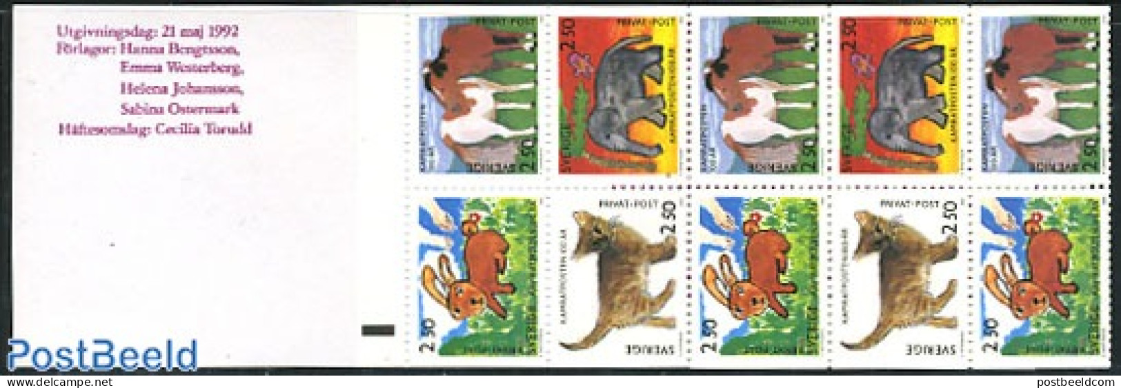 Sweden 1992 Kamratposten Booklet, Mint NH, Nature - Cats - Elephants - Horses - Rabbits / Hares - Stamp Booklets - Art.. - Ungebraucht