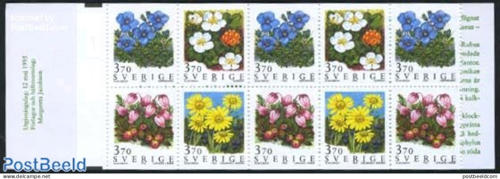 Sweden 1995 Mountain Flowers Booklet, Mint NH, Nature - Flowers & Plants - Stamp Booklets - Unused Stamps