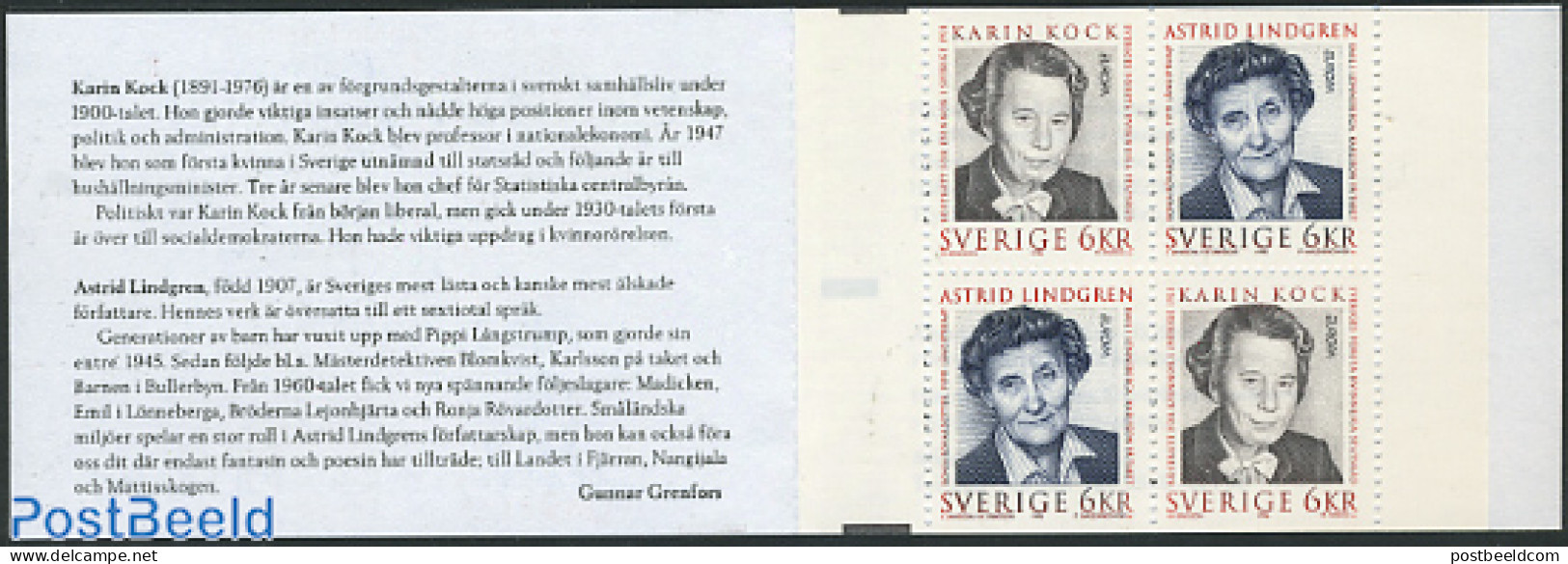 Sweden 1996 Europa Booklet With 4 Stamps, Mint NH, History - Europa (cept) - Women - Stamp Booklets - Art - Authors - Ungebraucht
